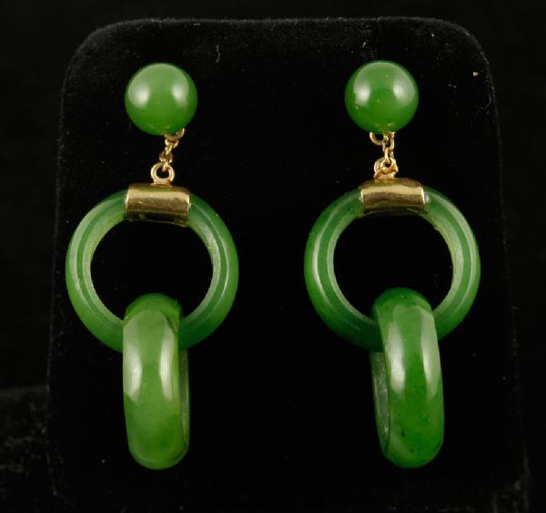 Appraisal: - Pair of Ladies' Chinese Jade Earrings Pair of ladies'