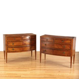 Appraisal: Pair Italian walnut parquetry bow front commodes Pair Italian walnut