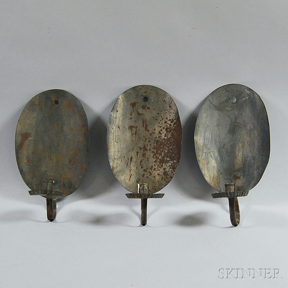 Appraisal: Three Tin Oval Wall Sconces ht in Note Property sold