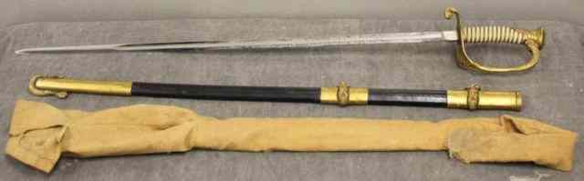 Appraisal: Antique Naval Sword With a gilded and sharkskin handle engraved