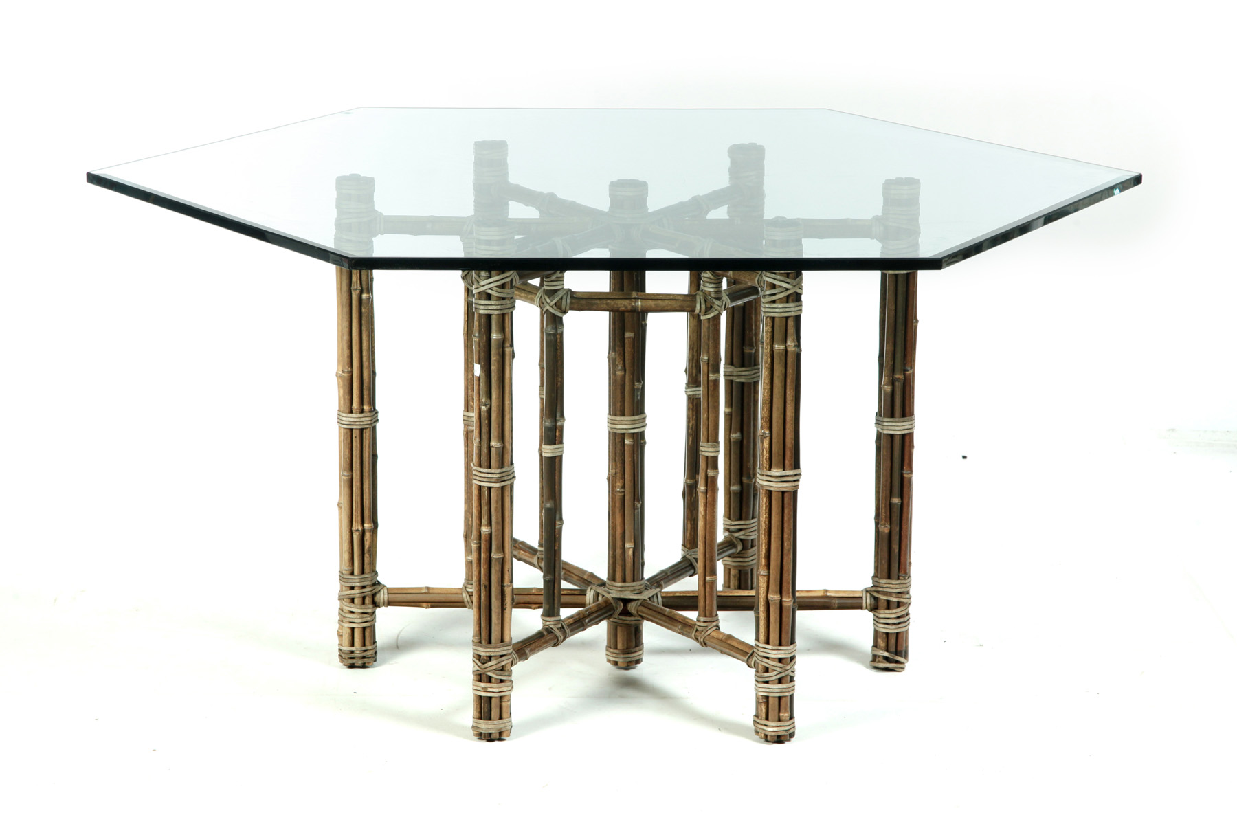 Appraisal: AMERICAN GLASS TOP TABLE Made by McGuire late th century