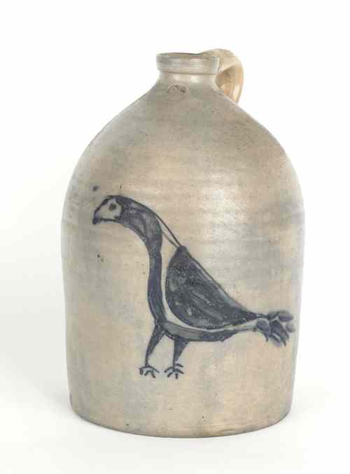 Appraisal: Stoneware crock mid th c with bird decoration h