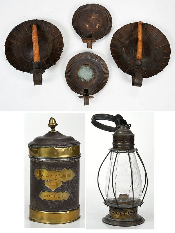 Appraisal: Six American Lighting and Food Accessories American th th century