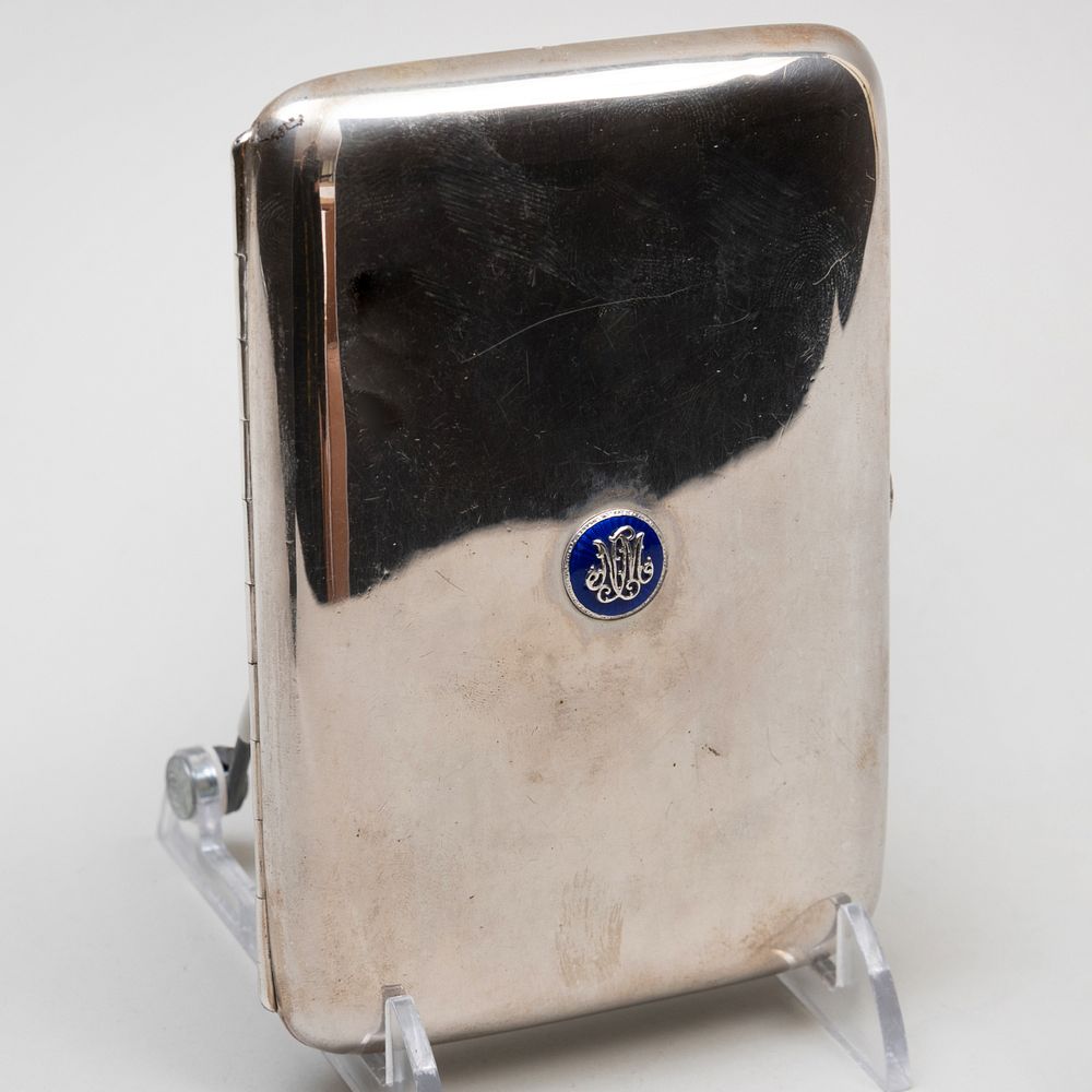 Appraisal: Continental Silver and Enamel Monogrammed Cigarette Case Indistinctly marked in