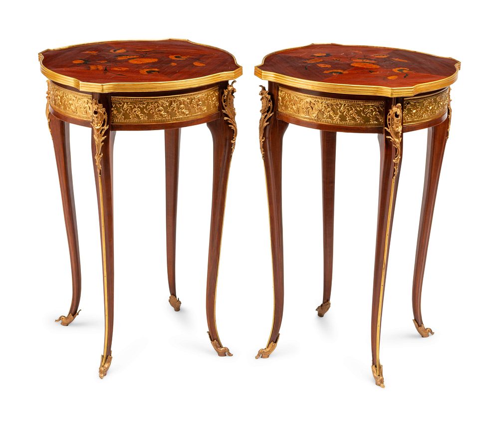 Appraisal: A Pair of Louis XV Style Gilt Metal Mounted Marquetry