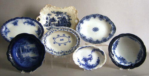 Appraisal: Seven flow blue serving pieces