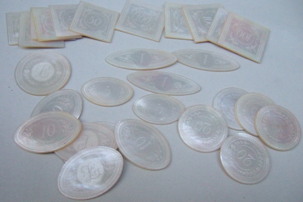 Appraisal: Twenty eight mother of pearl gaming counters late th early