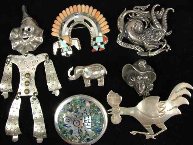 Appraisal: Lot of seven assorted continental silver pins Includes a Mexican