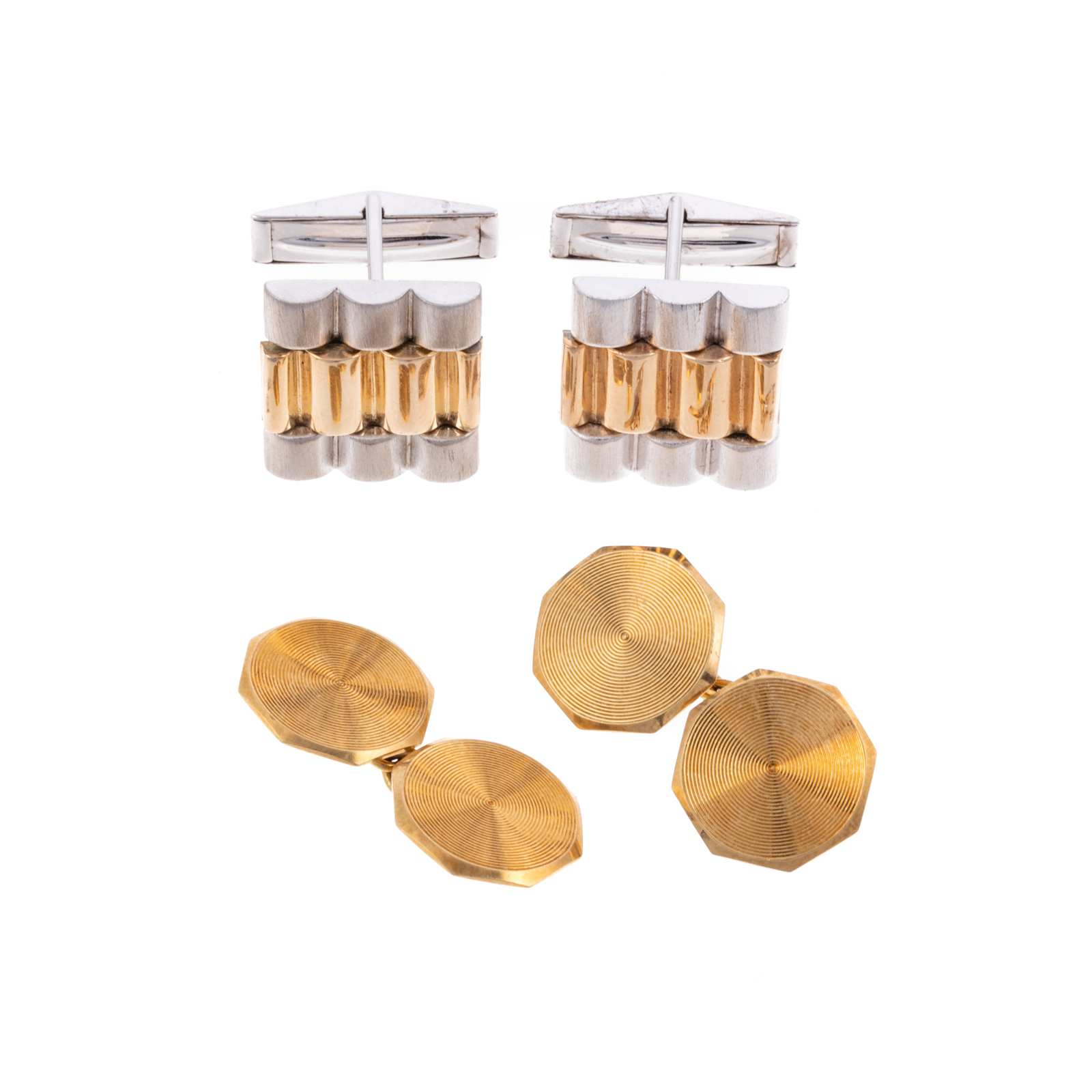 Appraisal: TWO PAIRS OF CUFFLINKS IN K K STERLING K yellow