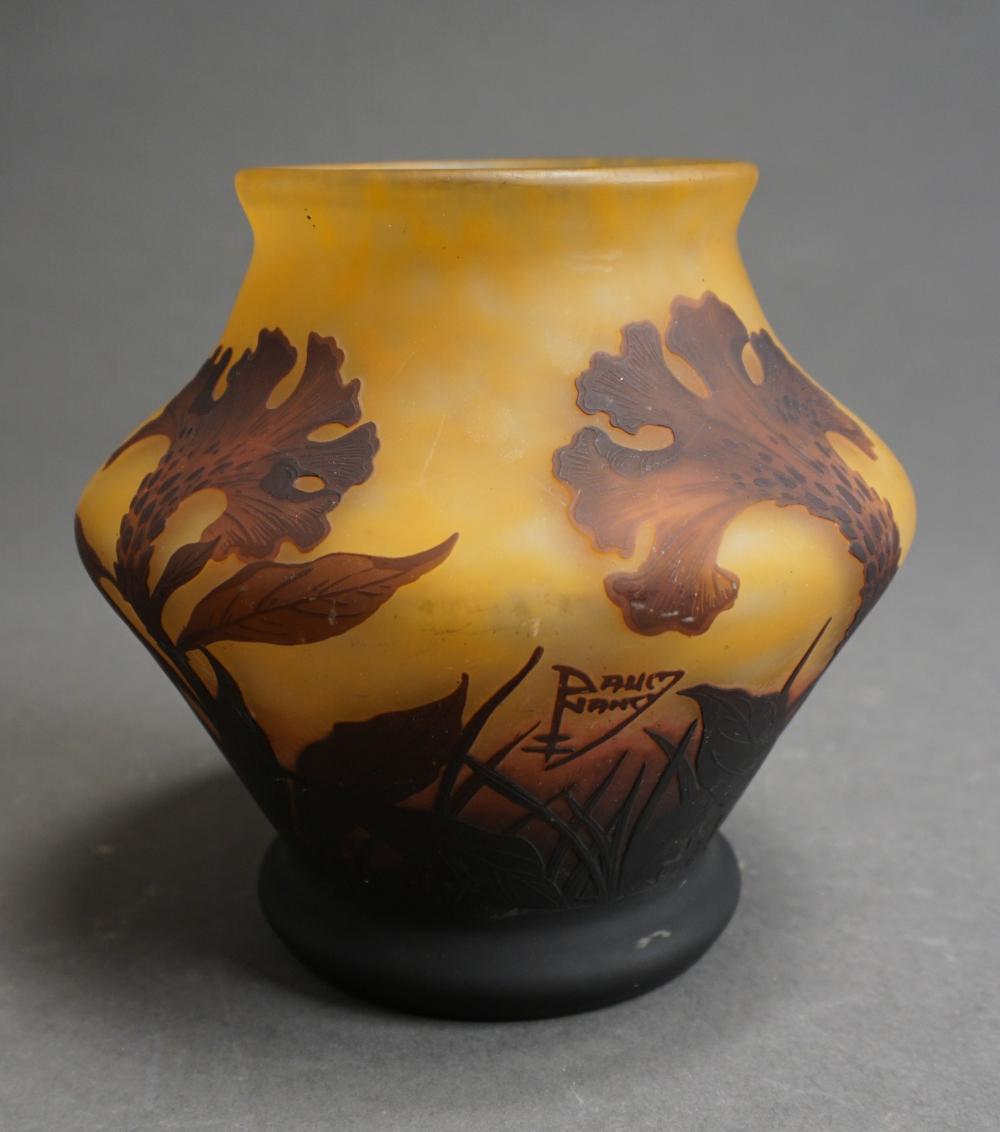 Appraisal: Daum Nancy Style Amber and Yellow Cameo Glass Vase H