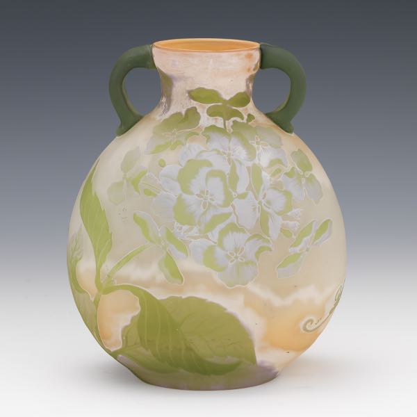 Appraisal: GALLE HYDRANGEA VASE x x Galle cameo glass hydrangea vase