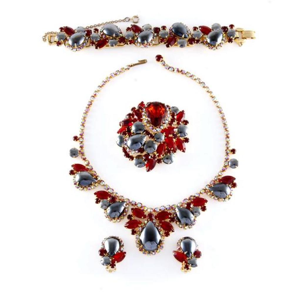 Appraisal: JULIANA UNSIGNED S PC PARURE WITH HEMATITE TEAR-DROP CABOCHONS RED