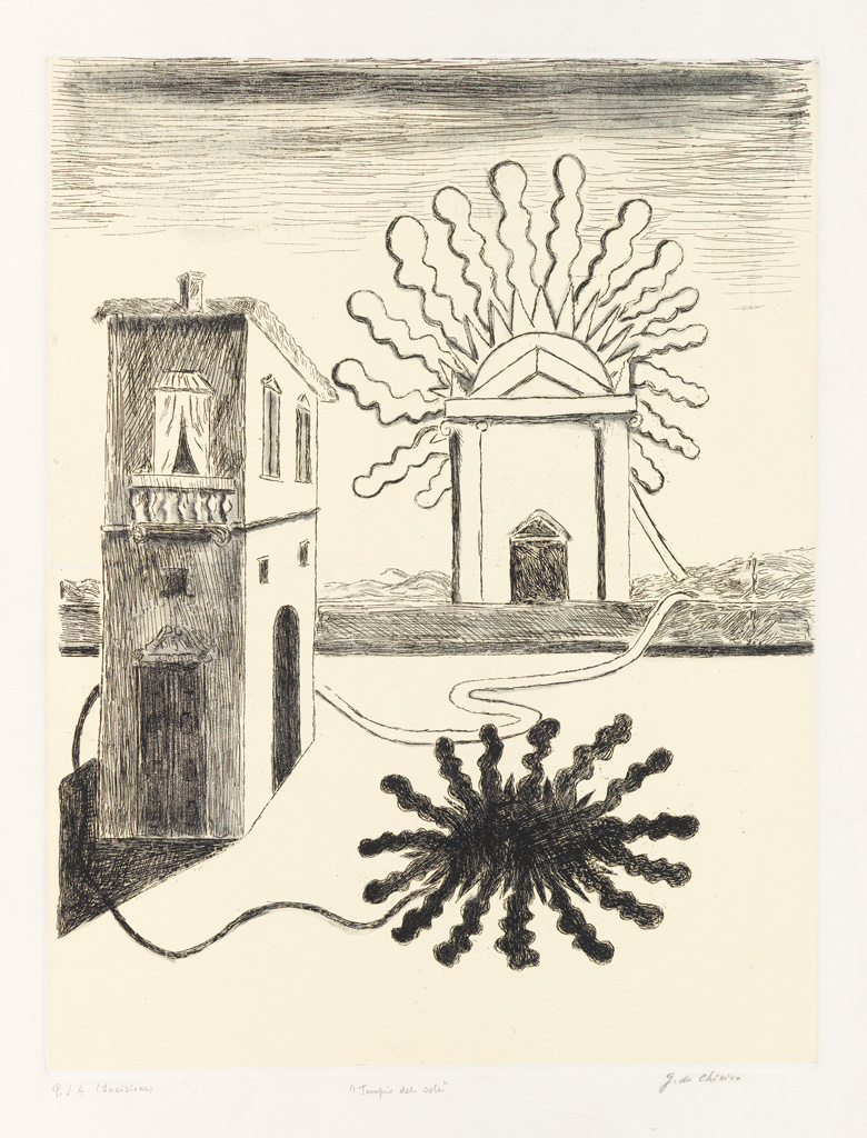 Appraisal: GIORGIO DE CHIRICO Tempio del Sole Etching on tan Chine