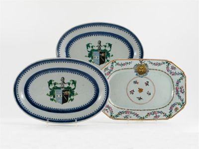 Appraisal: A pair of Chinese armorial oval dishes painted with the