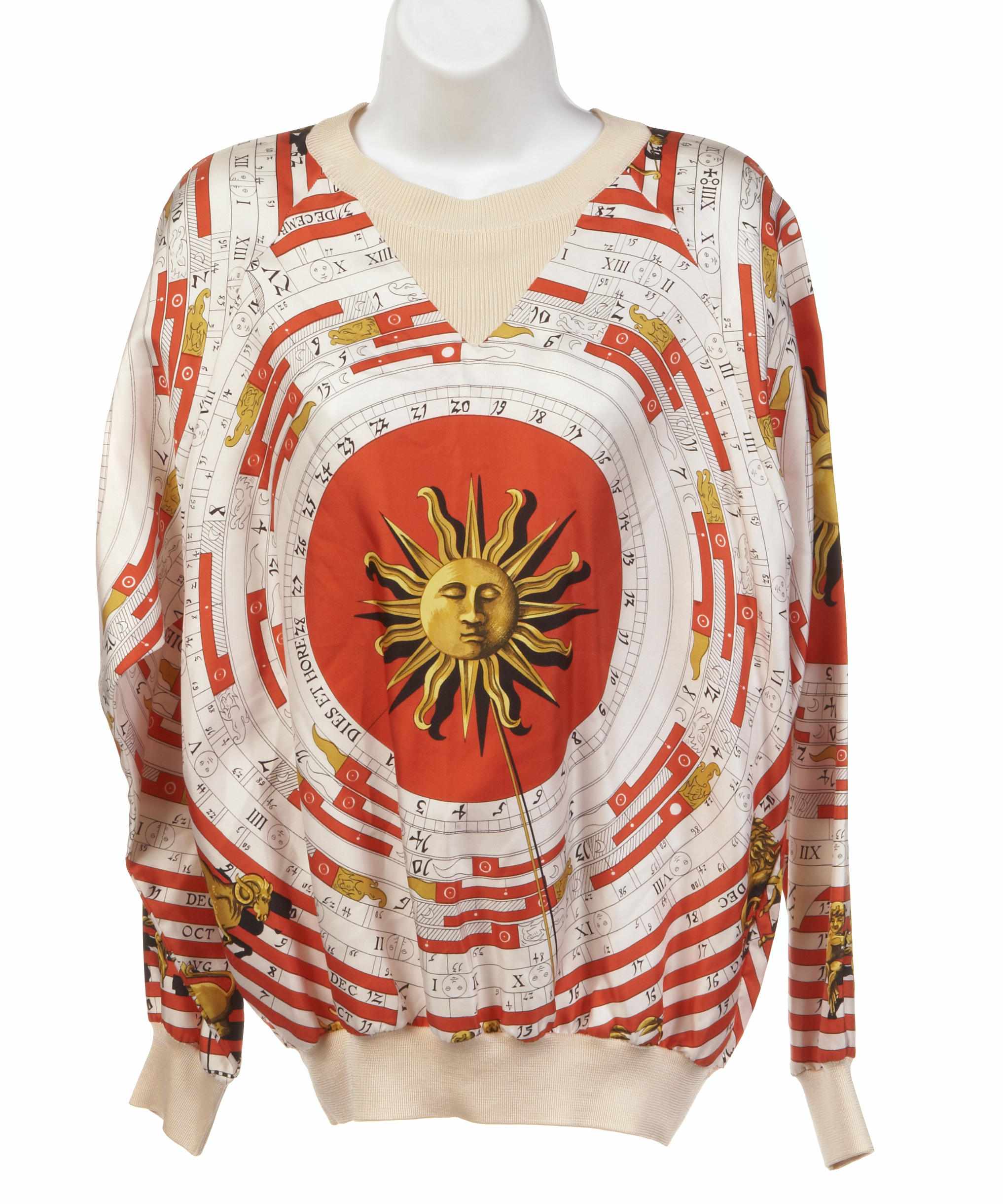 Appraisal: An Herms orange 'Aztec' design silk top size together with