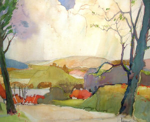 Appraisal: Modern British School mid th century- Rural landscape with hills