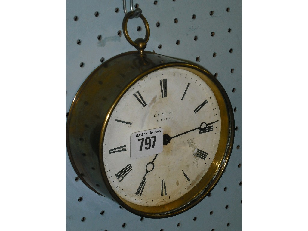 Appraisal: French bulkhead wall clock the white dial signed Henri Marc