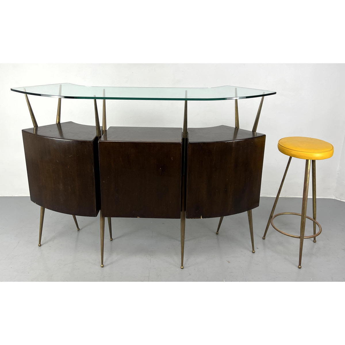 Appraisal: Good Italian Bar with Barstool Wood and brass with glass