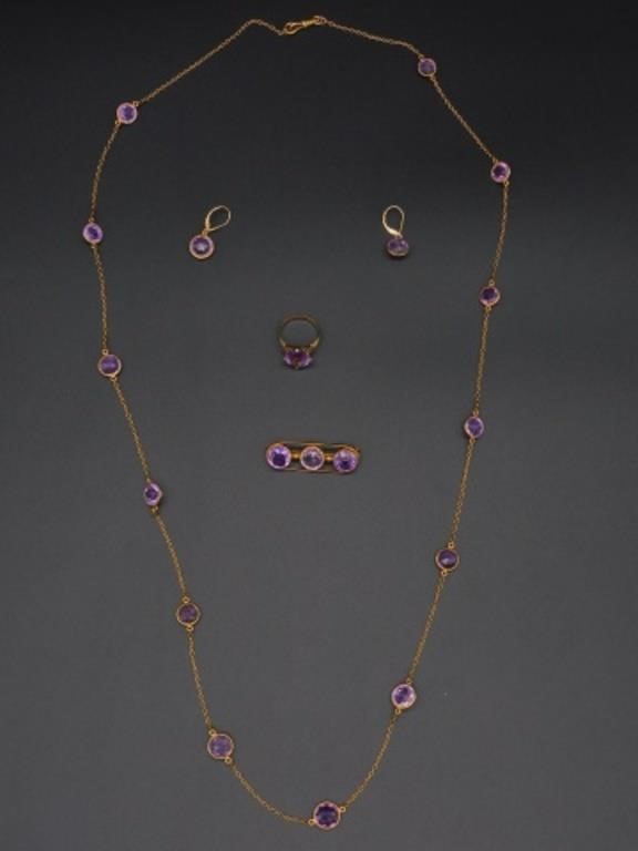 Appraisal: and amethyst jewelry suite To include long necklace set with