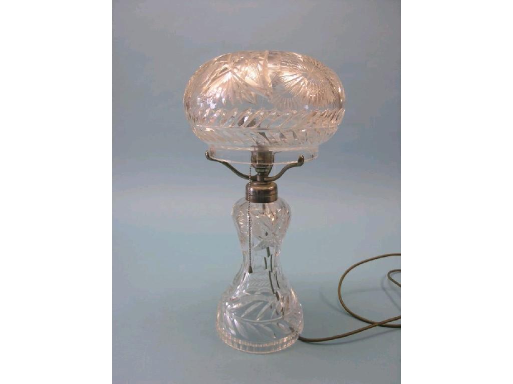 Appraisal: A large cut glass table lamp stem and domed shade