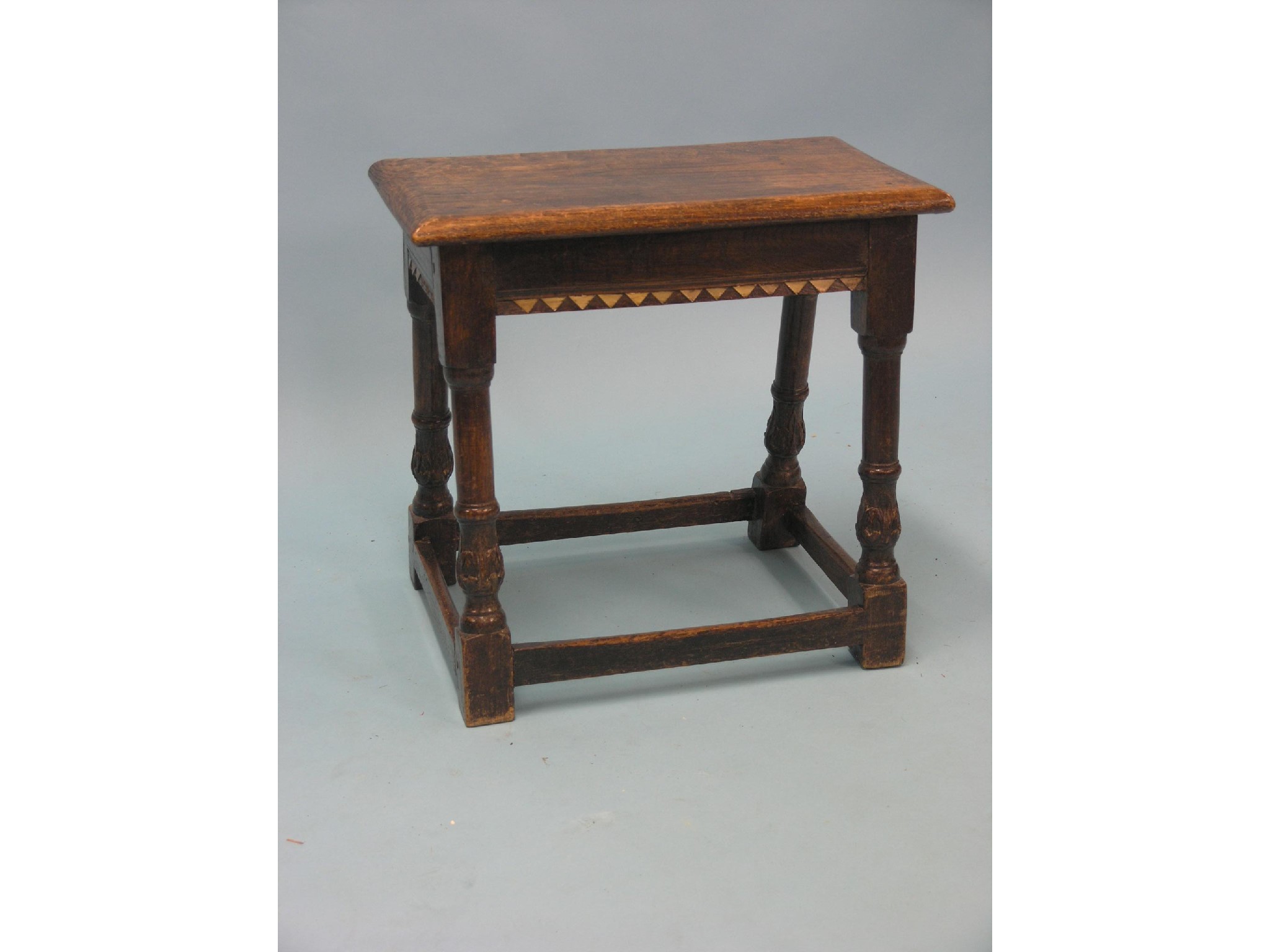 Appraisal: A th century oak joint stool with parquetry diaper frieze