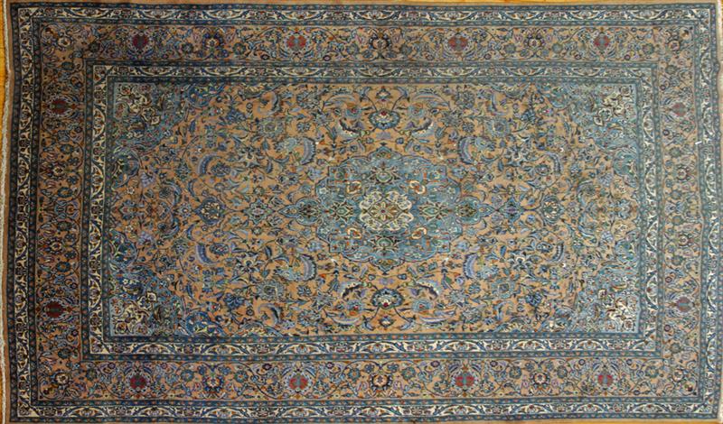 Appraisal: Indo Kashan Tan-Ground Carpet ft in x ft in Estimate