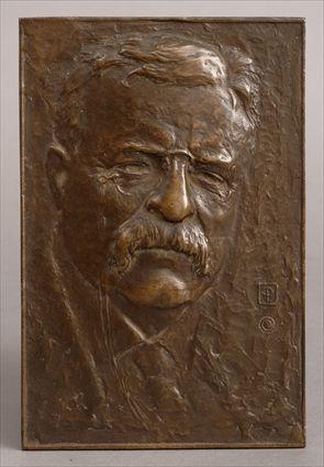 Appraisal: PORTRAIT HEAD OF THEODORE ROOSEVELT Bronze relief plaque with addorsed