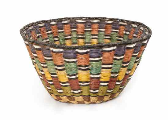 Appraisal: A Hopi Wicker Gathering Basket having undulating polychromatic bands circa