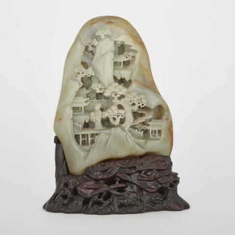 Appraisal: A Large Jade Boulder Carving with Stand Condition minor scratches