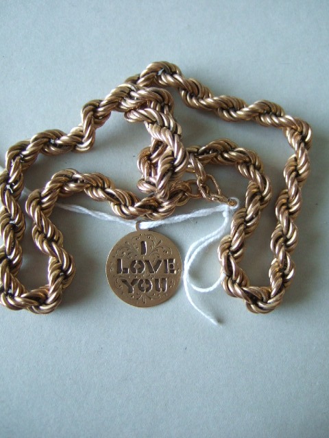 Appraisal: A ct gold ropetwist link neckchain on a boltring clasp