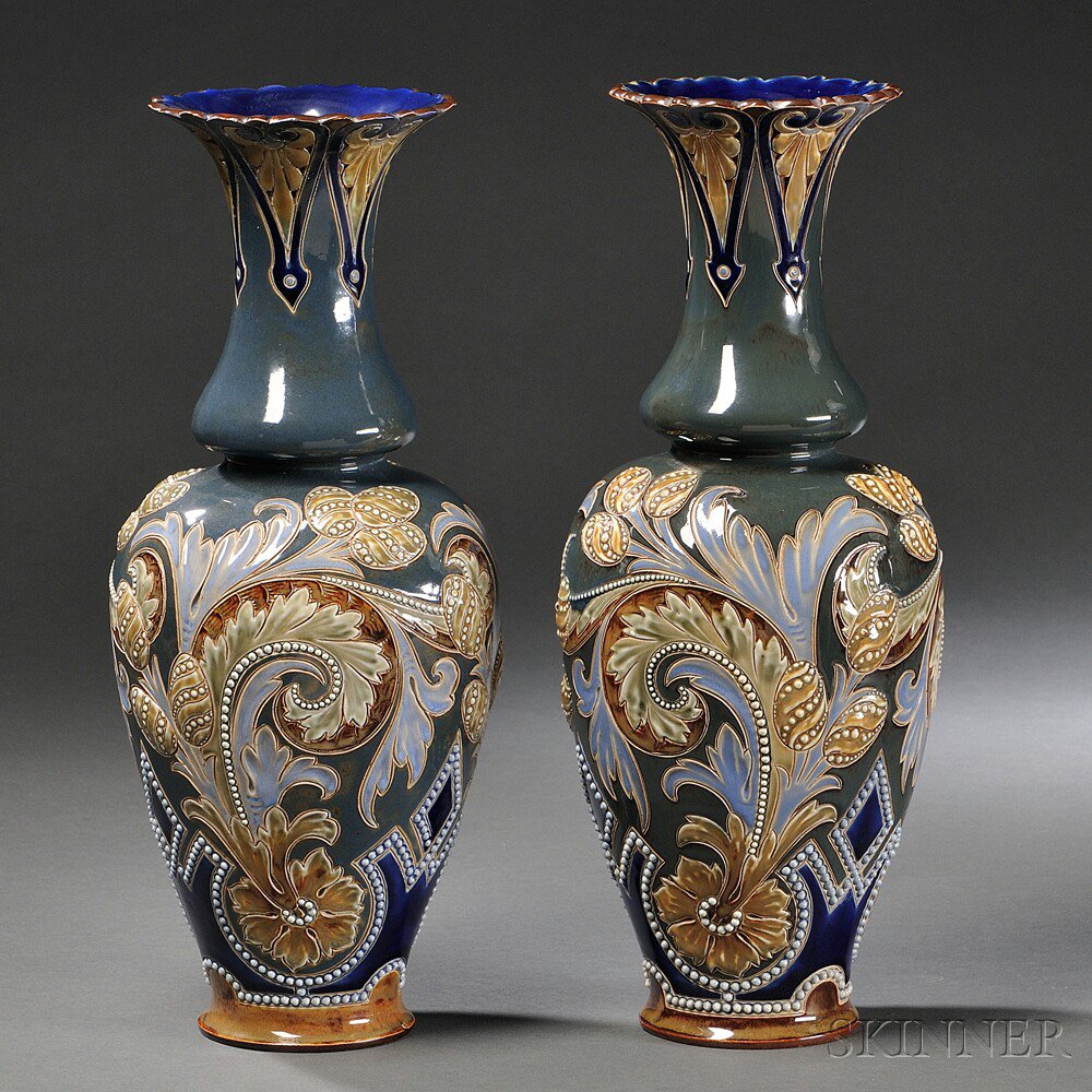 Appraisal: Pair of Doulton Lambeth Eliza Simmance Decorated Stoneware Vases England