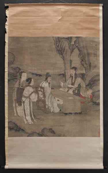 Appraisal: Chinese watercolor scroll attr to Tang Yin depicting four figures