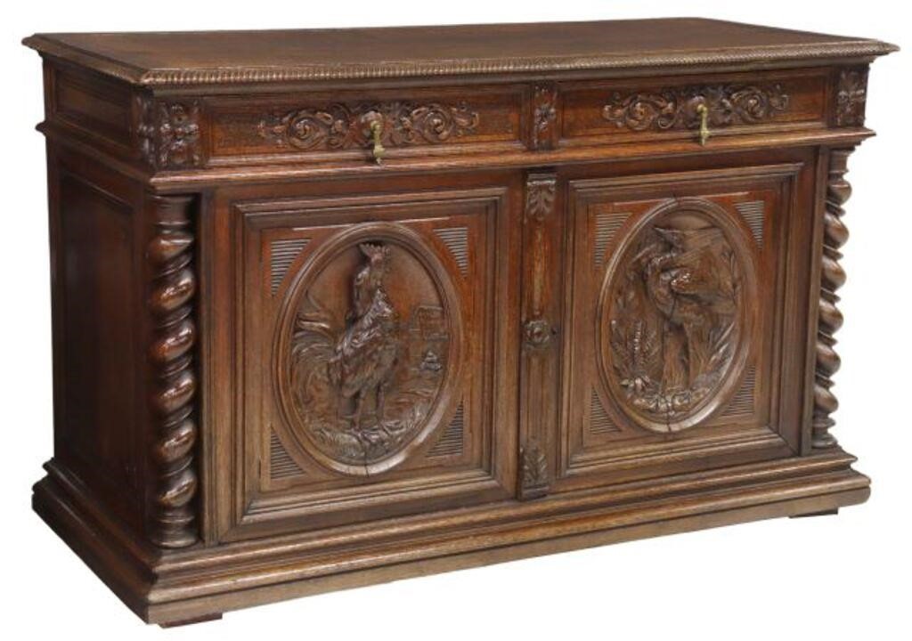 Appraisal: French Henri II style oak sideboard late th c two