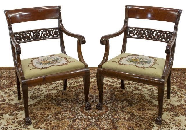 Appraisal: pair Louis Philippe mahogany armchairs th c each having open-carved