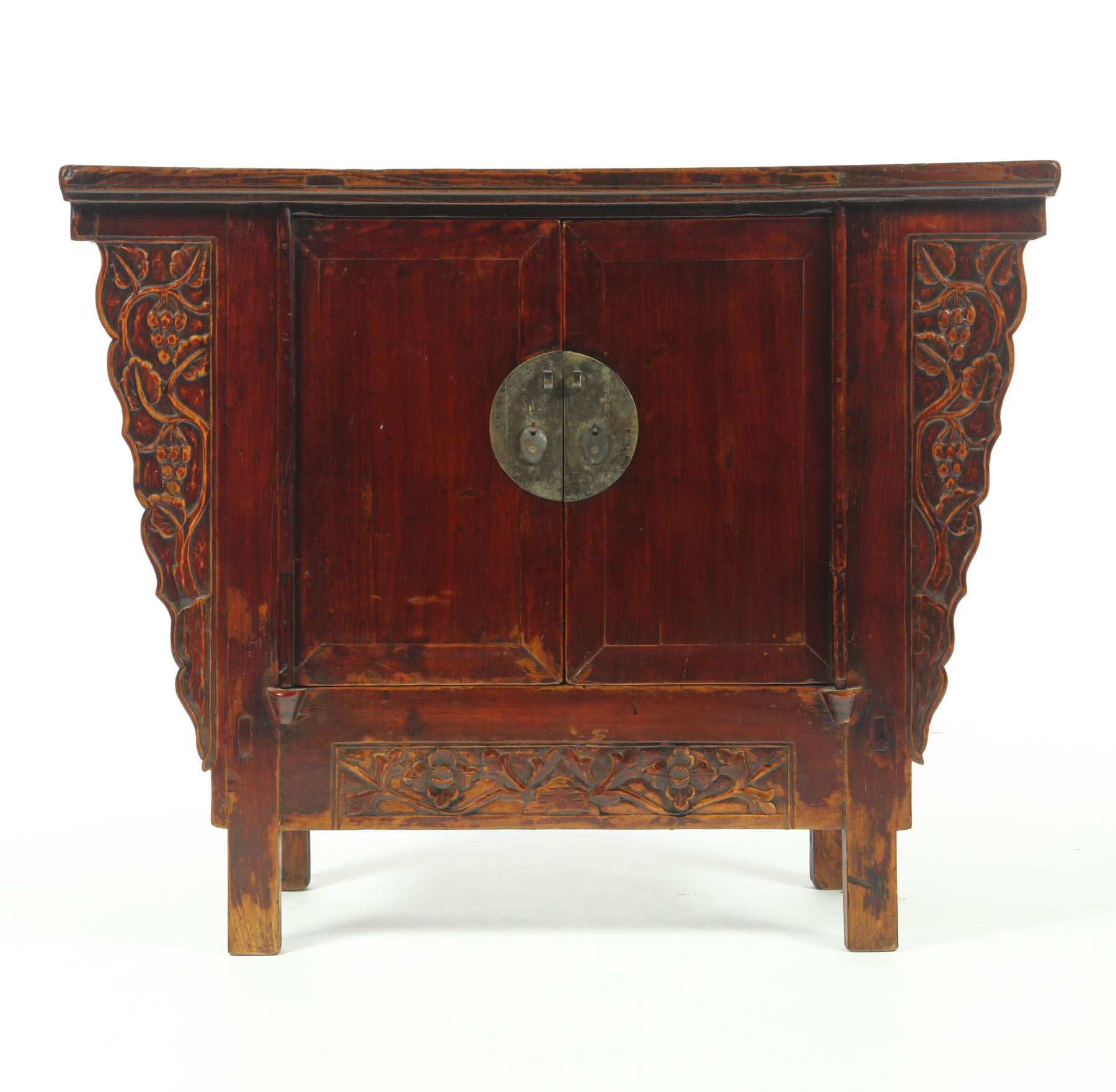 Appraisal: SIDE CABINET China late th century elm Carved and scrolled