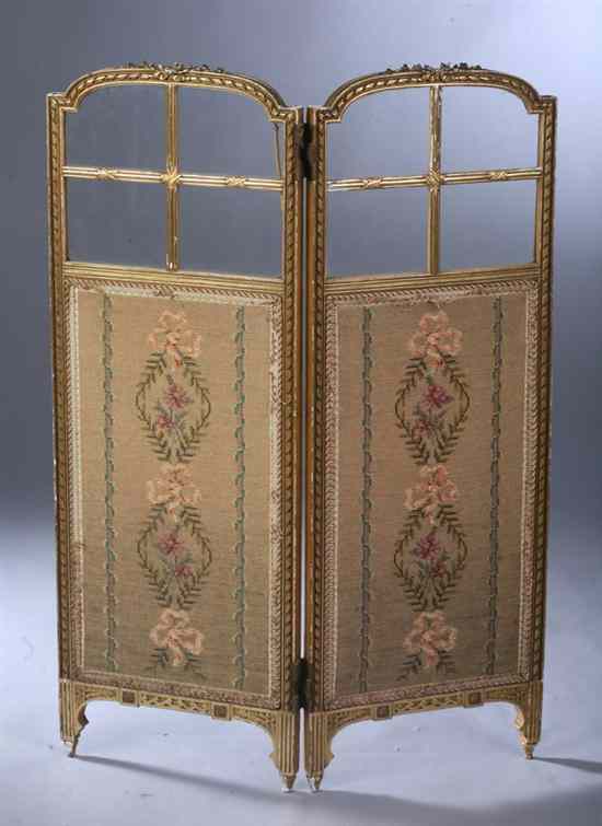 Appraisal: LOUIS XVI STYLE GILT-GESSO OVER WOOD TWO-FOLD TABLE SCREEN th