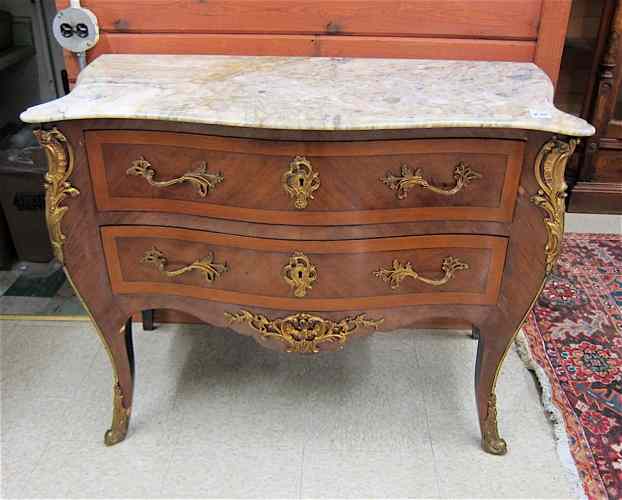 Appraisal: LOUIS XV STYLE TWO-DRAWER COMMODE th century of mahogany and