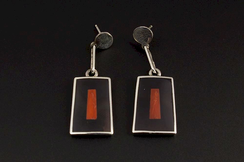 Appraisal: Zuni Inlay Earrings Sterling Silver Zuni Inlay Earrings by award