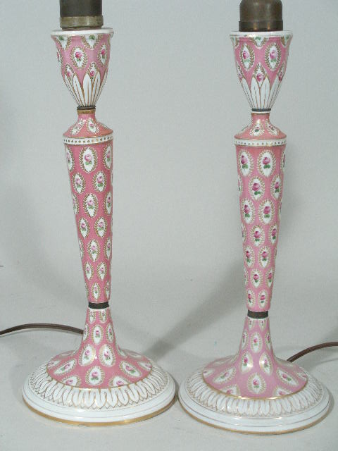 Appraisal: Pair of Dresden Boudoir Lamps candlesticks worked in the Meissen