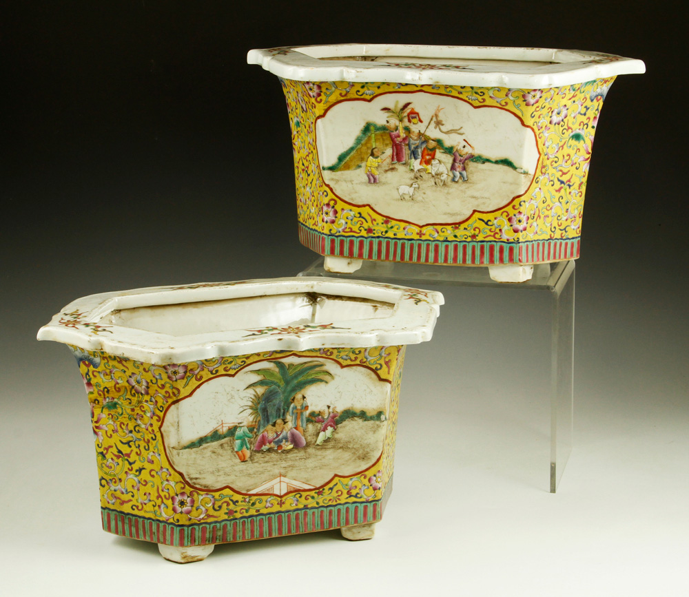 Appraisal: - Pr Famille Rose Porcelain Flower Pots Pair of famille