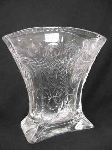 Appraisal: Engraved Crystal Vase rock crystal style cut floral '' tall