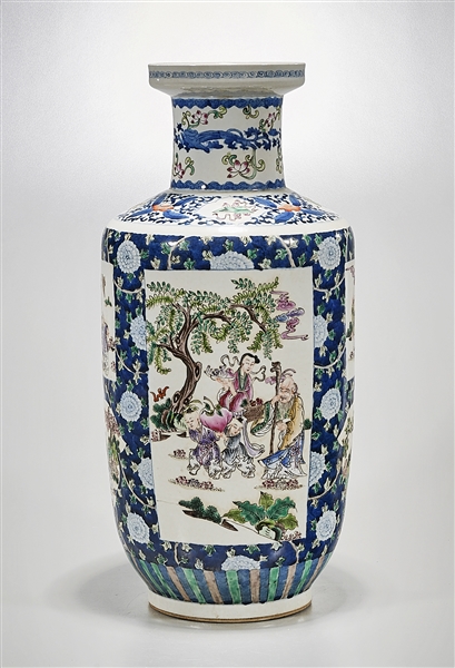 Appraisal: Chinese enameled porcelain rouleau vase with figural scenes flanked by