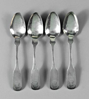 Appraisal: Four Charleston coin silver spoons fiddle handles with sheaf of