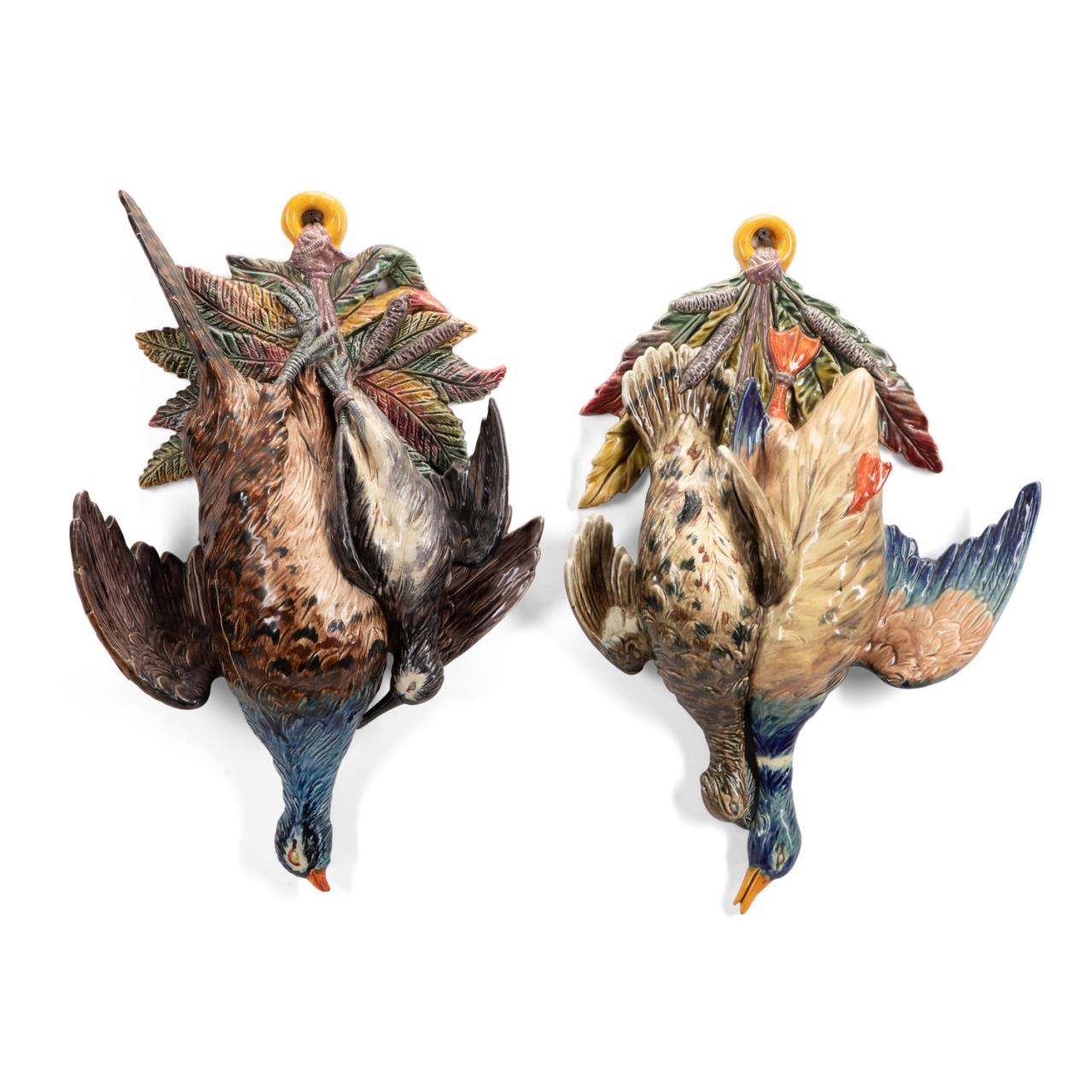 Appraisal: PR B BLOCH CO MAJOLICA GAME WALL TROPHIES Pair of