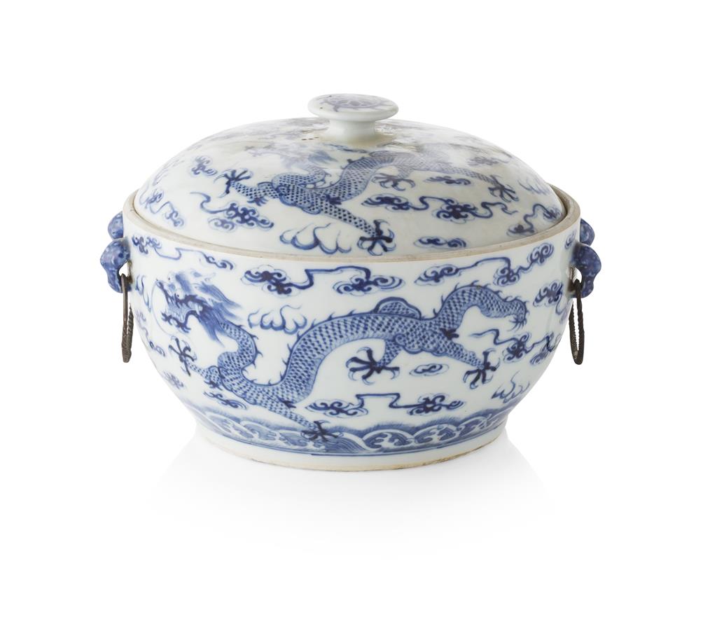 Appraisal: BLUE AND WHITE 'DRAGON' BOWL AND COVER QING DYNASTY TH