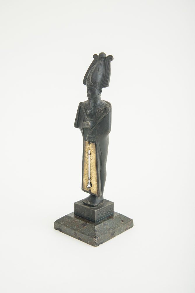 Appraisal: EGYPTIAN REVIVAL BRONZE THERMOMETER IN THE FORM OF OSIRIS With