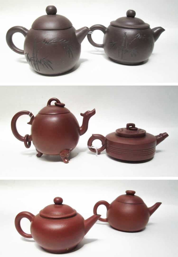 Appraisal: SIX CHINESE REPUBLIC ZISHA TEAPOTS in a variety of colors