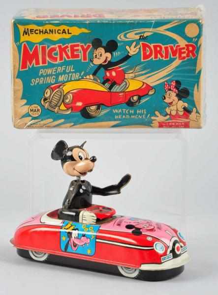 Appraisal: Tin Linemar Disney Mickey the Driver Wind-Up Toy Description Japanese