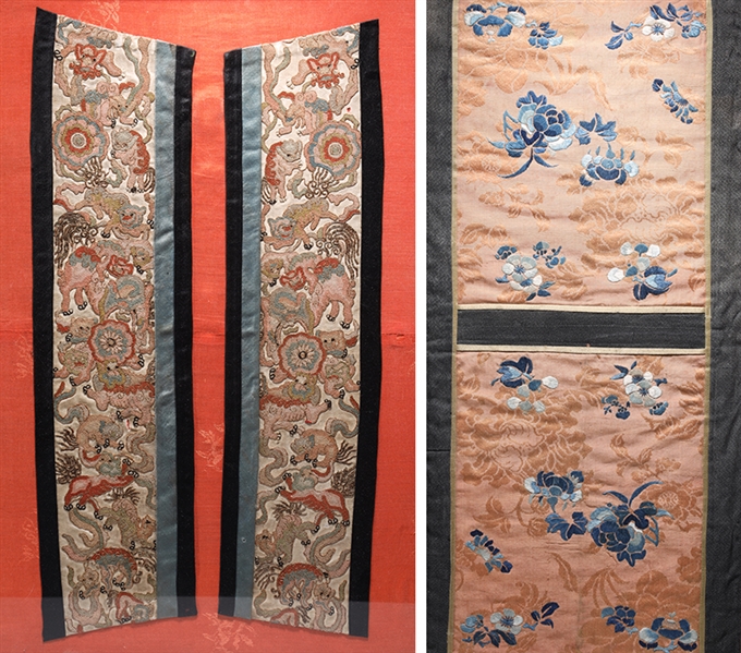 Appraisal: Two antique Chinese framed silk embroideries including two section silk