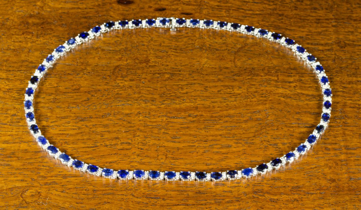 Appraisal: SAPPHIRE AND FOURTEEN KARAT WHITE GOLD NECKLACE measuring - inches